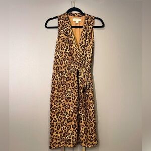 MICHAEL Michael Kors Sz 6 leoppard print faux wrap dress. sleeveless midi v-neck